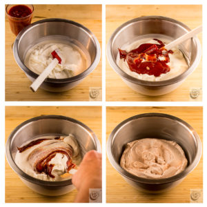 Images showing the folding in of the chili sauce for the Flying Jacobs.