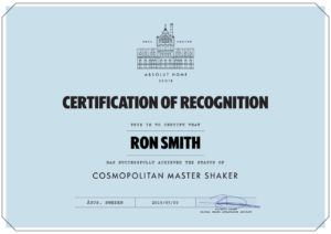 Ron's Cert of reg for becoming a Master Shaker.