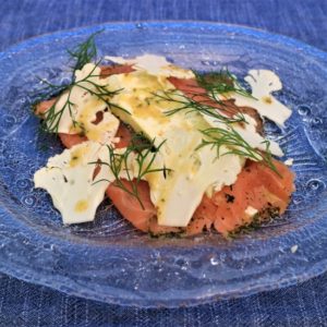 Cured Salmon with Terrine of Cauliflower & Maitre'd Sauce. Cured Salmon with Terrine of Cauliflower & Maitre'd Sauce.