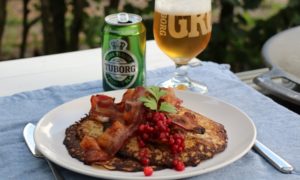 Raggmunk, fried cured pork belly with lingonberries. Raggmunk, fried cured pork belly with lingonberries.