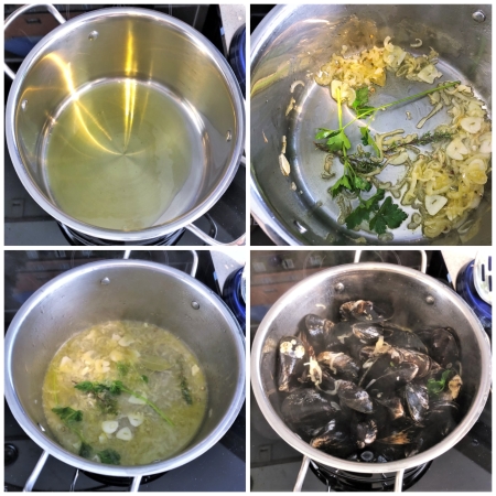 Steaming process for mussels. Steaming process for mussels.