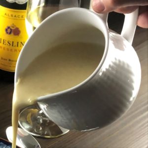 Pouring the mussel bisque. Pouring the mussel bisque.