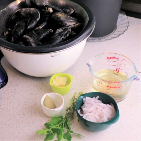 Ingredients for mussel stock. Ingredients for mussel stock.